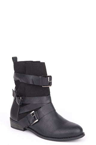 Wraparound Strap And Buckle Detail Ankle Boots-Black-UK 4 - EU 37