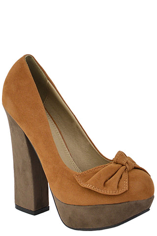 Faux Suede Court Shoe With Bow