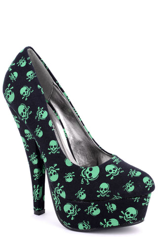 Skull And Bones Print Platform Heels