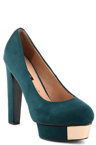 Faux Suede Platform Court Shoe With Metal Plate